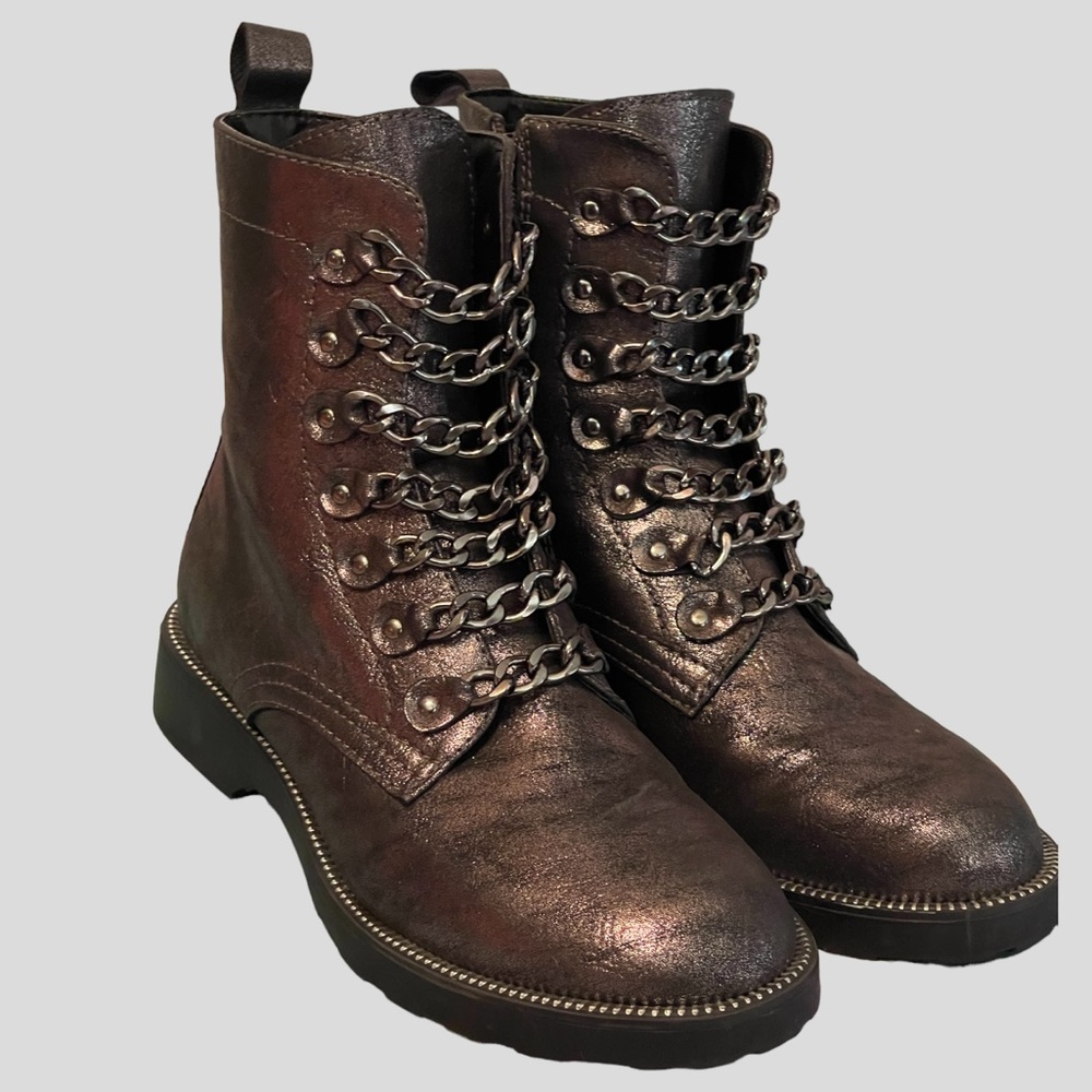Primadonna Collection Metallic Chain Italian Combat Boots